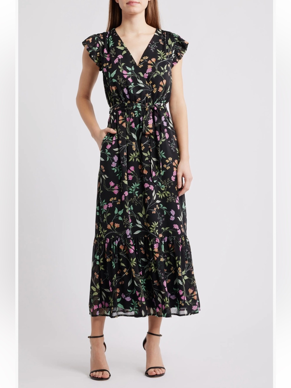 Sam Edelman Floral Print Flutter Sleeve Maxi Dress NWT